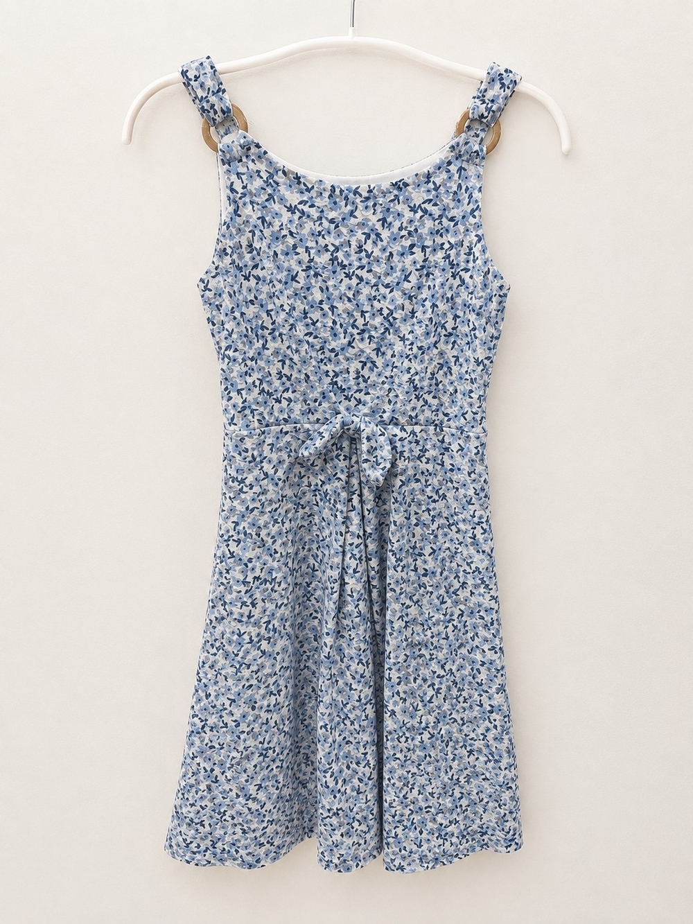 le chateau Blue Floral Tie-Waist Tank Dress